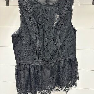 White House Black Market Black Lace Peplum Top